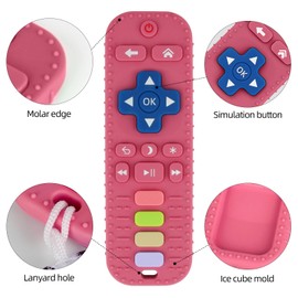 Baby Teether Toy for Babies 0-24 Months TV Remote Control Shape Chew Toy Teething Relief Baby Toys for Infants (Rose red)