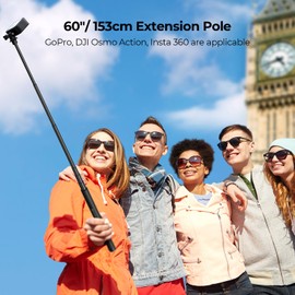 K&F Concept MS07 153 cm Selfie Stick, Invisible Selfie Stick, Monopod Tripod with GoPro Adapter, Extendable Handheld Pole Stick Monopod Compatible with GoPro Insta360 Sports Camera DJI Action