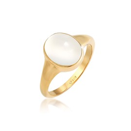 Elli Women's Signet Ring with Moonstone in 925 Sterling Silver Gold-Plated, Gold-plated 925 sterling silver, Moonstone