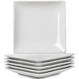Meideal Appetizer Plates Set of 6, 6 Inch Porcelain Dessert Plates, White Stackable Square Salad Plates for Snack Steak Bread Butter, Chip and Scratch Resistant, Microwave and Dishwasher Safe