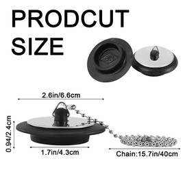 3 Pcs Universal bath plug with Chain, Bathroom Sink Plug Replacement, Drain Stopper for Bathroom Kitchen (Size 1.7in, Chain 15.7in)
