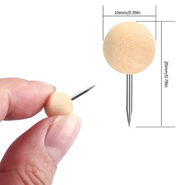 130-Pcs Wooden Push Pins, Natural Wood Thumb Tacks, Round Head Decorative Drawing Pins for Corkboard, Blackboard, Calendar, Maps