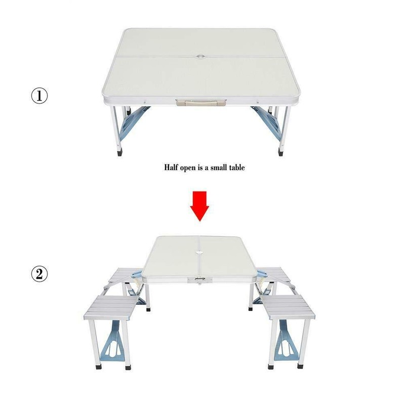 M-K Aluminum Folding Camping Picnic Table with 4 Bench Chair