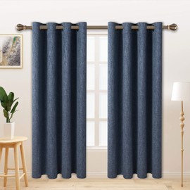 LORDTEX Linen Look Textured Blackout Curtains with Thermal Insulated Liner - Heavy Thick Grommet Window Drapes for Bedroom, 50 x 45 Inches, Blue, Set of 2 Panels