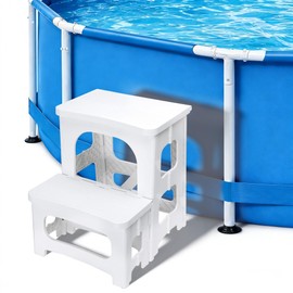 Foldable Spa Hot Tub Steps, Non-Slip 2 Step Stool Pool Ladder, Universal Spa Steps Hot Tub Stairs for Outdoor Indoor Deck Patio Steps Accessories, White