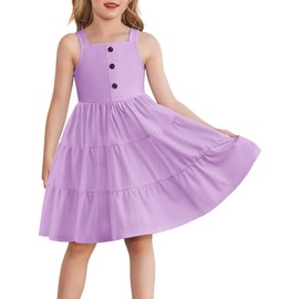 Arshiner Easter Toddler Girl Purple Sundress Summer Spring Wedding Button Down Dresses with Pockets for 7-8 Years