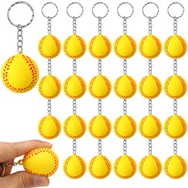 Funtery 24 Pack Softball Keychain Mini Foam Softball Keychain Softball Stress Ball Keychains Softball Gifts for Team Softball Party Favors Party Bag Gift Fillers(Softball)