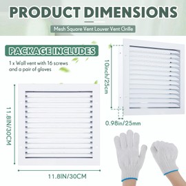 Hicarer 4 Pcs 12" x 12" Aluminum Gable Vent, Attic Vent Paintable Shed Vents with Screen, Stylish Design Return Air Grill Ideal for Houses Attics and Exterior Walls, Inside Dimensions: 10" x 10"