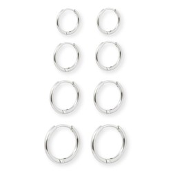 LynixTrade 4 Pairs Silver Hoop Earrings for Women 8mm/10mm/12mm/14mm Cartilage Sleeper Tragus Helix Conch Small Silver Huggie Hinged Hoop Earrings