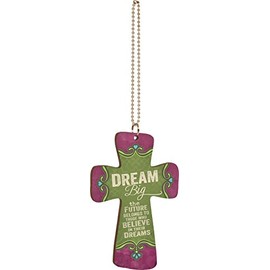P. Graham Dunn Dream Big Heart Multicolor Cross Wood Car Charm