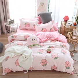 Meiju Duvet Cover Set 3 Pieces, King Quilt Cover & Pillowcases of Peach Fruit Print Microfibre Kawaii Pale Pink Reversible Breathable Bedding Set Zip Design(Cute Peaches,220x230cm)