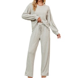 Blooming Jelly Womens 2 Piece Pajama Sets Pj Long Sleeve Lounge Set Casual Outfit Fall Sleepwear Pockets (L,Apricot)