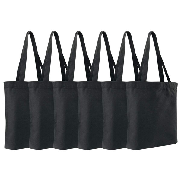 Faylapa 6Pack Canvas Tote Bags,Heavy Duty and Strong Shopping Grocery Bag Blank Cotton Bags for Decorating Crafts DIY,Painting (Black 13.6"x 15.3")