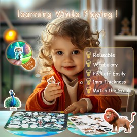 Reusable Sticker Books for Toddlers, Animals Jelly Stickers for Kids Girls Boys Road Trip Airplane Train Travel Essentials Toy Quiet Busy Book Preschool Learning Activities