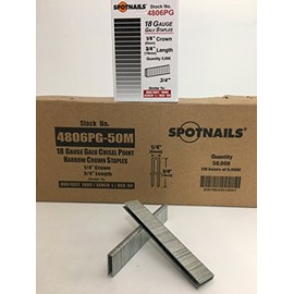 SPOTNAILS 4806PG L/90 18 Gauge 1/4" Crown,3/4" leg. 5000 Pcs/Box, 10 Boxes/Case. Sale By Full Case !