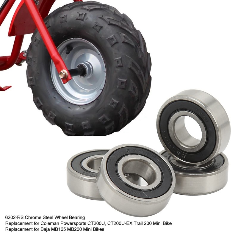 4PCs Front and Rear Wheel Bearing, 6202?RS Chrome Steel Bearing