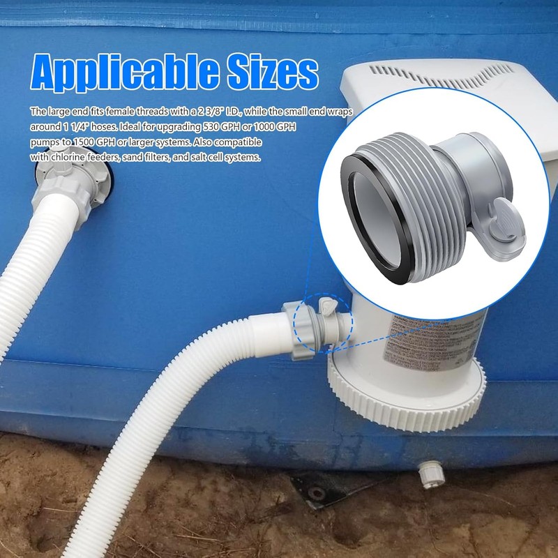 Pool Hose Adapter 1.25" to 1.5", 2 Packs, For Above