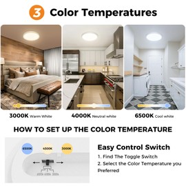 slochi 2 Pack Bathroom Light, 3000K/4000K/6500K 3 Color Temperature, Waterproof IP44, Small, Round, Modern, 18W 2100LM Flush Ceiling Light for Bathroom, Kitchen, Bedroom, Hallway and More,Ø22CM