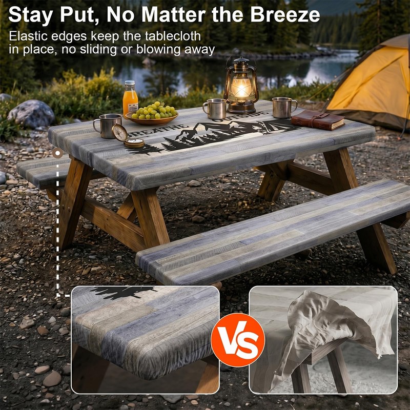 pickyNproud Picnic Table Cover with Bench Covers Portable Table Cloth