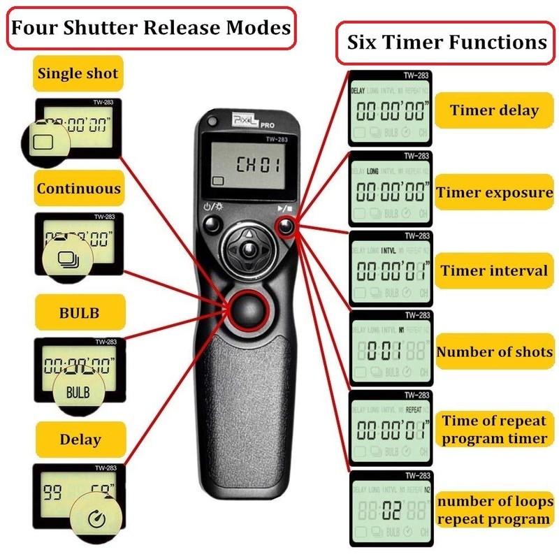 Pixel Kabellose Digitalkamera Fernbedienung TW283-E3 Intervallometer Auslöser Timer kompatibel mit