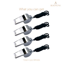 BEADNOVA Stainless Steel Whistle with Lanyard Metal Coach Whistle for Police Sports Coaches (4 Pack, Silver)