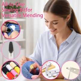 Hand Sewing Kit with 25 Big Eye Sewing Needles, 43 PCS Portable Sewing Supplies with Thread, Seam Ripper, Needle Threaders, Thimbles, Scissors & Tape Measure for Repair and DIY Craft