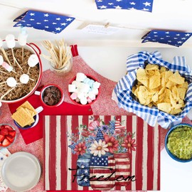 American Flag Floral Vase 4th of July Placemats Set of 6 13x19 Inch Vintage Red White Striped Table Mats Patriotic Memorial Day Independence Day Holiday Kitchen Dining Home Outdoor Party Table Decor