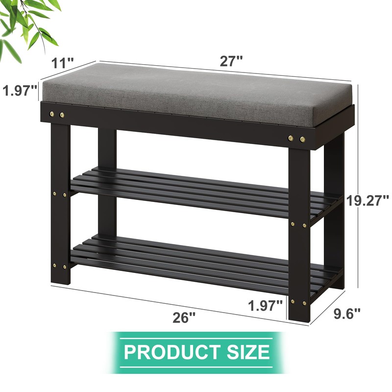kiplant Shoe Rack Bench, 3-Tier Bamboo Shoe Rack with 1.6"
