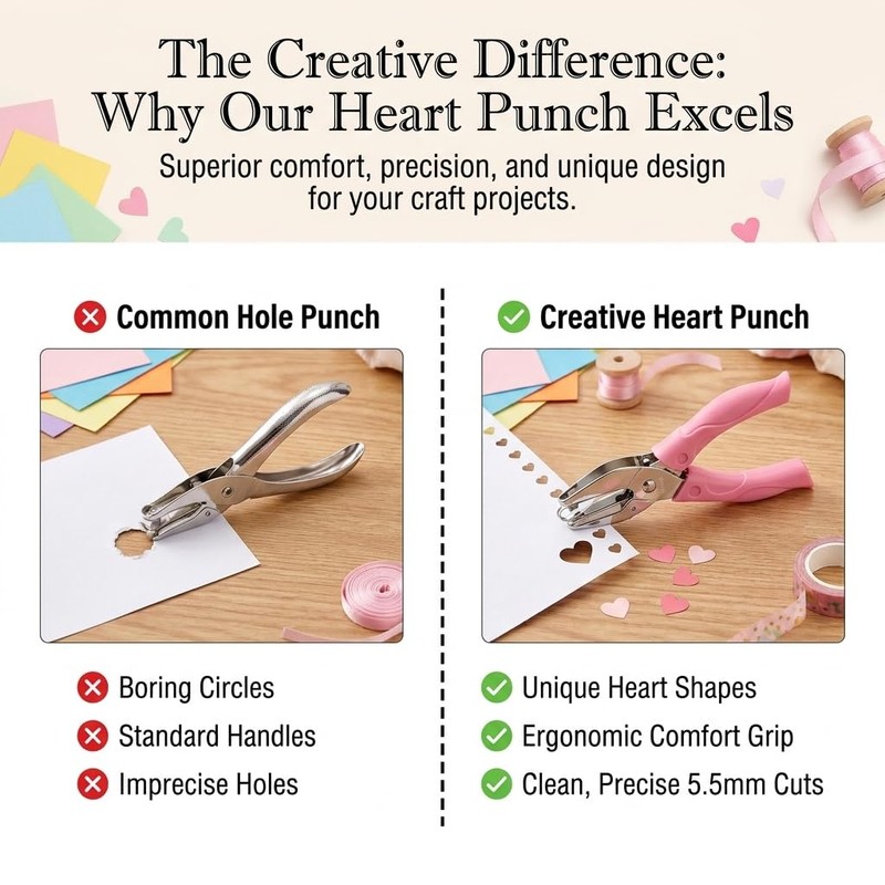 1/4 Inch Heart Shaped Hole Punch 2Pcs Hand Held Single