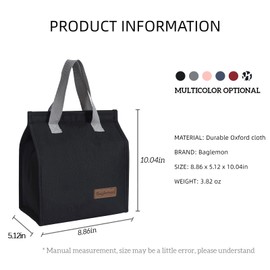 Lunch bag, Insulated Lunch Bag for Women Men, Lunch Containers Reusable Lunch Tote Bags for Work, Travel, Outdoor (Black)