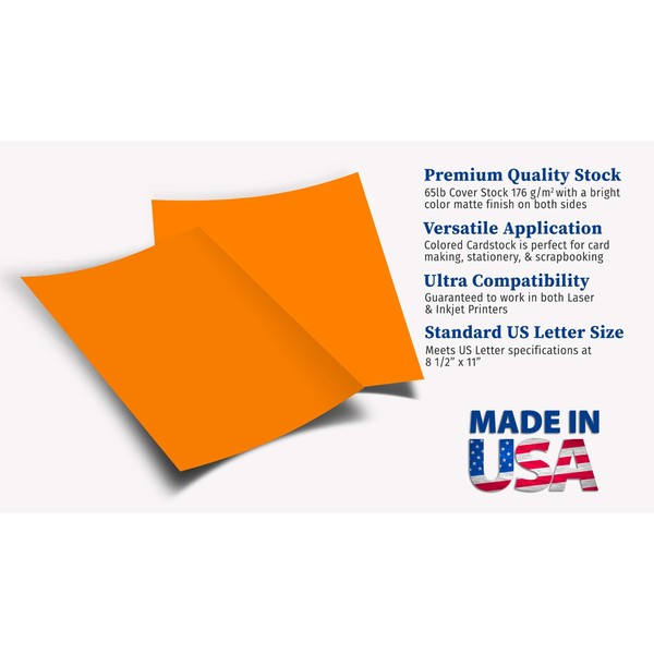 65lb Cover Cardstock Paper - 8.5 x 11 inch - 25 Sheets (Bright Orange)
