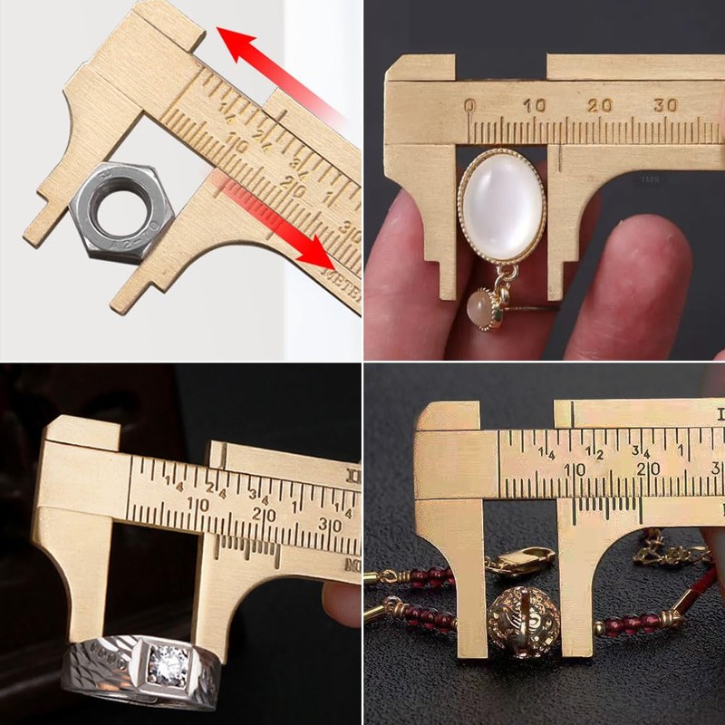 Brass Pocket Caliper with Double Scale Sliding Gauge Bead Measuring