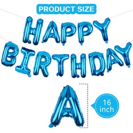WESTGO Blue Happy Birthday Balloons Banner 16 Inch Mylar Foil Letters, Inflatable Party Decor and Birthday Decorations for Women, Men, Boys & Girls Kids and Adults, Reusable, Party Supplies