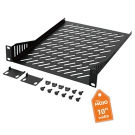 Tecmojo 1U Rack Mount Shelf for 10" Server Rack, 10.23" Deep Vented Cantilever Tray, Metal Shelf for Network Cabinet, Server Enclosure, Enhanced Airflow, Black