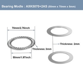 HiPicco AXK5070 2AS Thrust Needle Roller Bearings with Washers 2pcs，50 Bore 70 OD 3mm Width, GCr15 Hardness