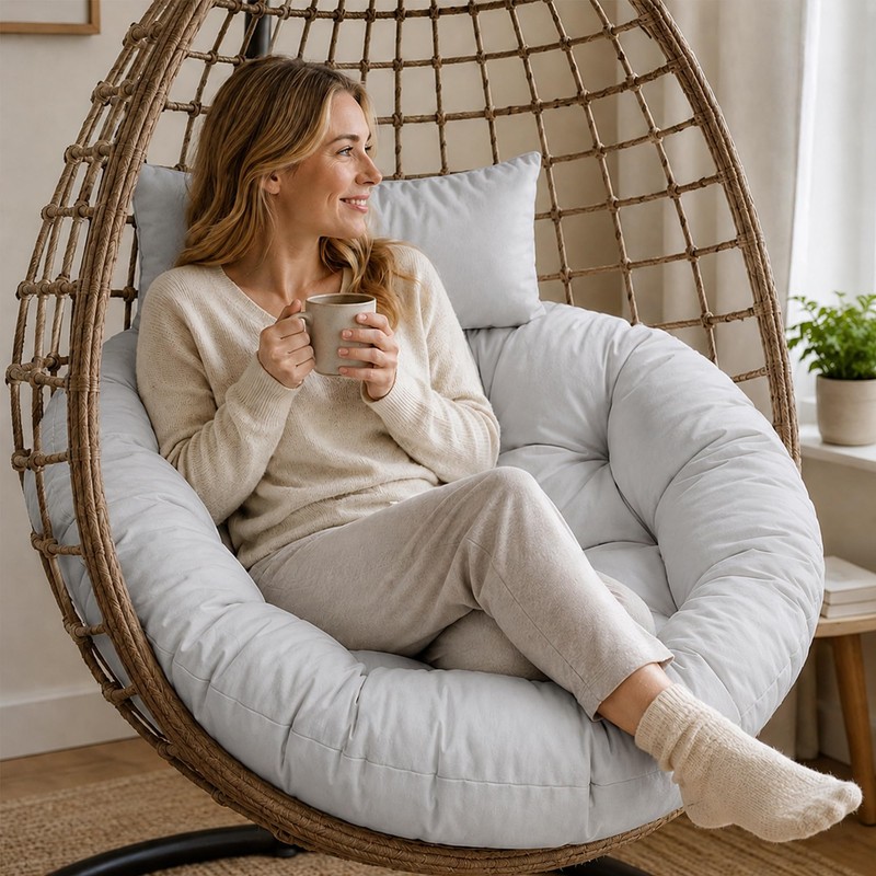 Water-Resistant Egg Chair Cushion Replacement, Light Grey, 47 x 47