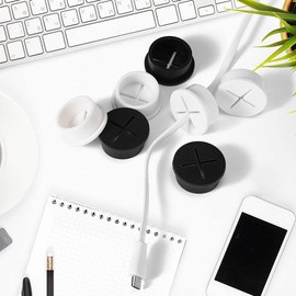 JIHUOO 10 Pcs 25 mm Round Wire Grommet Flexible Cable Cord Grommet Wall Cable Wire Hole Cover Plug Desk Cord Organizer Grommet Black