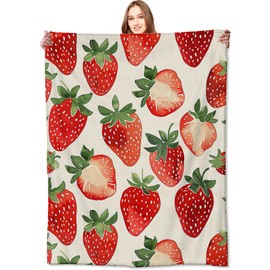 VODRM Strawberry Blanket,Sweet Juicy Red Fruit Throw Blankets,Gifts for Kids & Foodies & Summer Lovers,Lightweight Soft Fleece,for Picnic Sofa Couch Bed Room Travel,Birthday Decor,60x80in