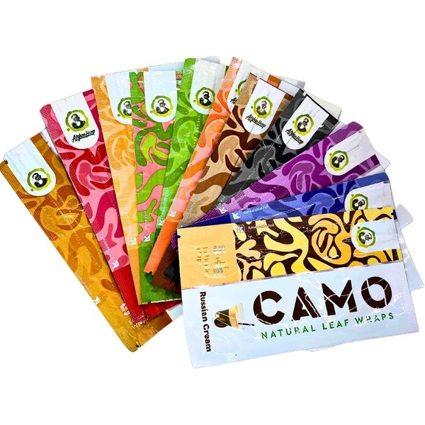 CAMO Wraps Afghan Natural Leaf Wraps 16 Flavors Variety Packs with an Official Camo Cones Sticker