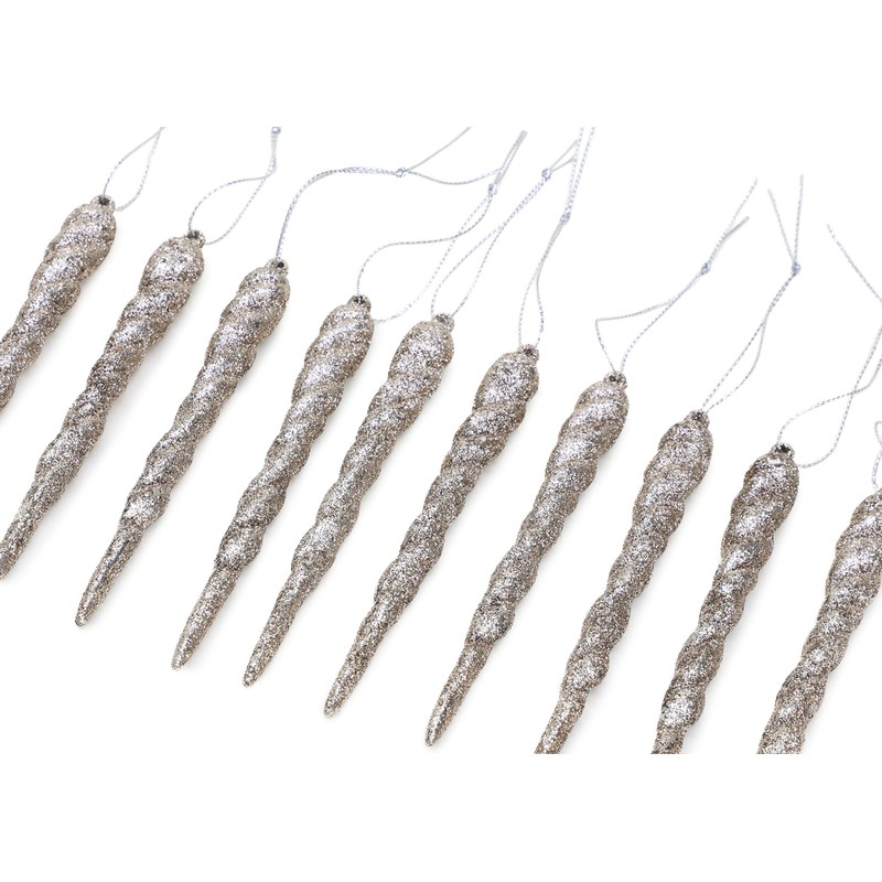 Christmas Concepts® 12cm Glitter Icicle Decorations Christmas Tree Trims (CHAMPAGNE,