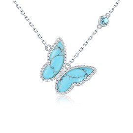 925-Sterling-Silver Turquoise Butterfly Necklaces for Women - Vintage Oxidized Butterfly for Friends Pendants, Exquisite Necklace to Gift Her for Christmas, Thanksgiving, and Birthdays for Her (Turquoise-Butterfly-2)