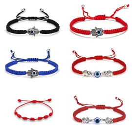 Set of 6 Lucky Bracelets: Bracelet 7 Knots, Hand of Fatima, Turkish Eye, Red Thread, Evil Eye Hamsa Bracelet, Turkish Bracelet – Amulet for Good Luck – Evil Eye Bracelet for Women and Men, 12.0
