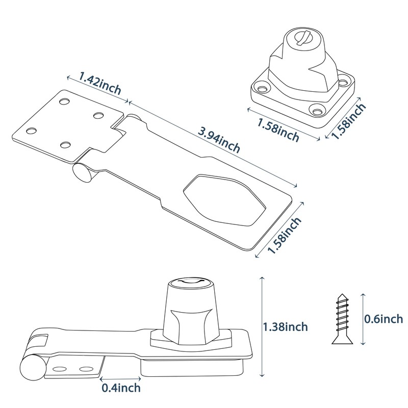 Alise Keyed Hasp Lock,4 Inch Safety Packlock Clasp Hasp Lock