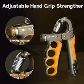 ISLEHOP 2 Pack Hand Grip Strengther, Upgraded Grip Strength Trainer with Adjustable Resistance 11-220Lbs(5-100kg),Forearm Strengthener ,Finger Trainer with Counter,Hand Exerciser for Muscle Building (Yellow)