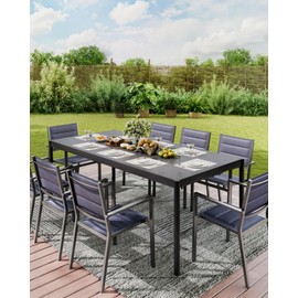 Aluminum Patio Dining Table for 4-8 Person, 74" x 36" Rectangle Outdoor Dining Table with Aluminum Tabletop and Metal Frame for Deck Garden Lawn Backyard, Black