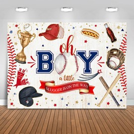 Fitumiw Baseball Baby Shower Backdrop 7x5ft Oh Boy Sport Themed Baby Shower Background Party Decorations for Boy A Little Slugger is On The Way Banner Photo Booth Props