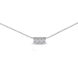 GemStar USA Sterling Silver Cubic Zircona Round Three Stone Dainty Bar Choker Necklace
