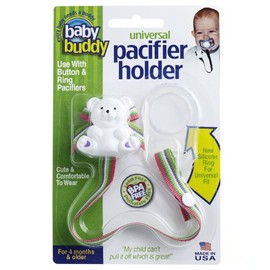 Baby Buddy Universal Pacifier Holder Clip - Snaps to Paci or Attach with Universal-Fit Silicone Ring - Pacifier Clip for Babies 4+ Months/Toddler Boys & Girls, Beach Blanket
