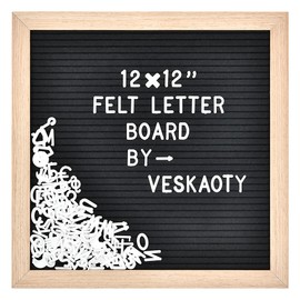 Felt Letter Board with 460 Letters, Numbers & Symbols - 12 x 12 inch Changeable Message Board with Wooden Frame Wall Mount Hook (Black)