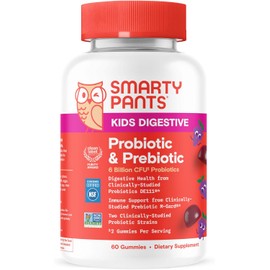 SmartyPants Kids Probiotic Complete Daily Gummy Vitamins; Probiotics & Prebiotics; Gluten Free, Digestive & Immune Support*; 4 billion CFU, Vegan, Non-GMO, Grape Flavor, 60 Count (30 Day Supply)